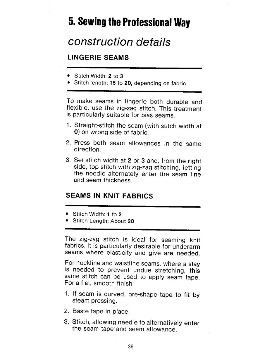 Sewing the professional way, Construction details | SINGER 177 User Manual | Page 38 / 68