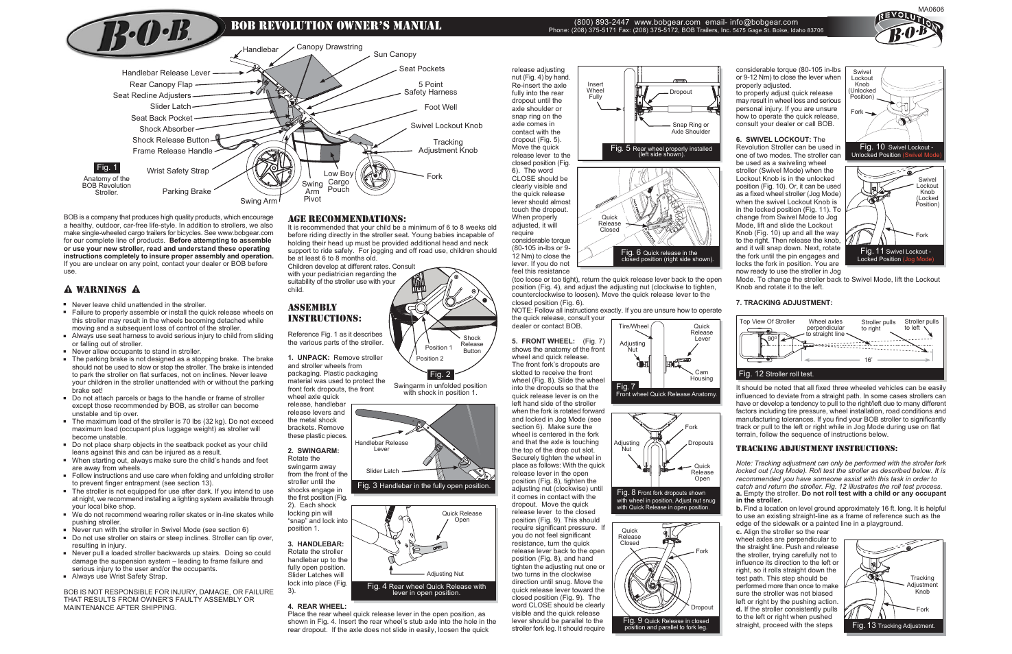 Bob revolution owners manual, Warnings, Age recommendations | Assembly instructions | BOB MA0607 User Manual | Page 2 / 4