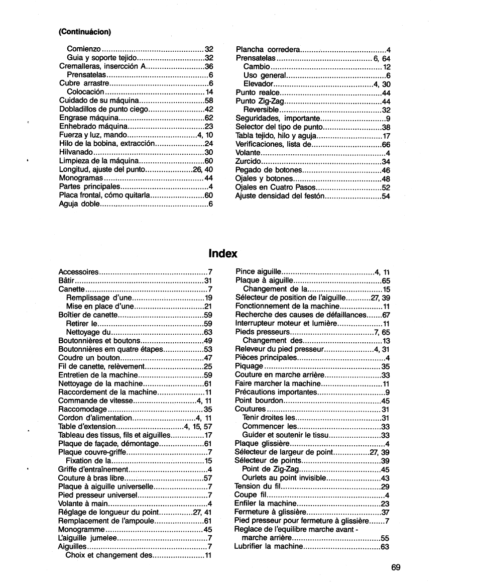 Index | SINGER 1873 User Manual | Page 71 / 76