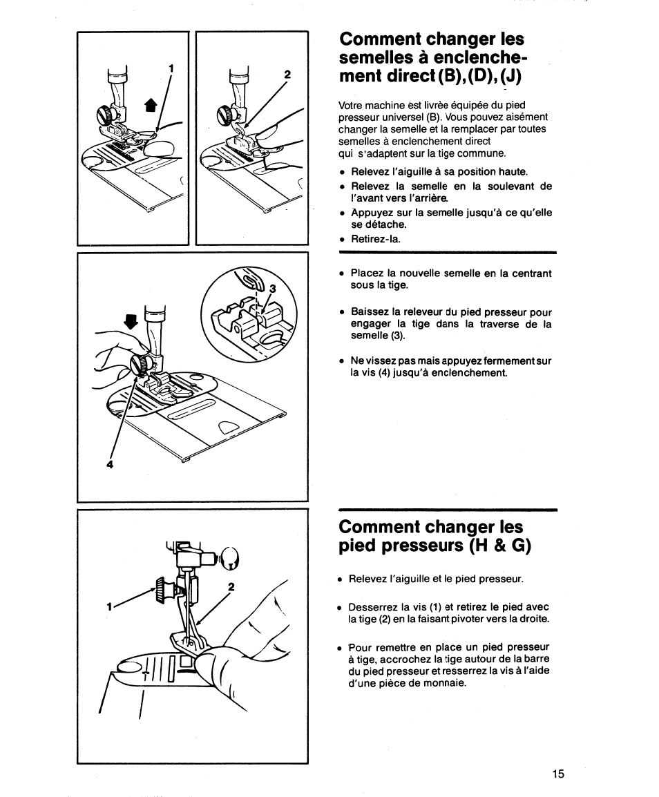 Comment changer les pied presseurs (h & g) | SINGER 1862 User Manual | Page 17 / 92