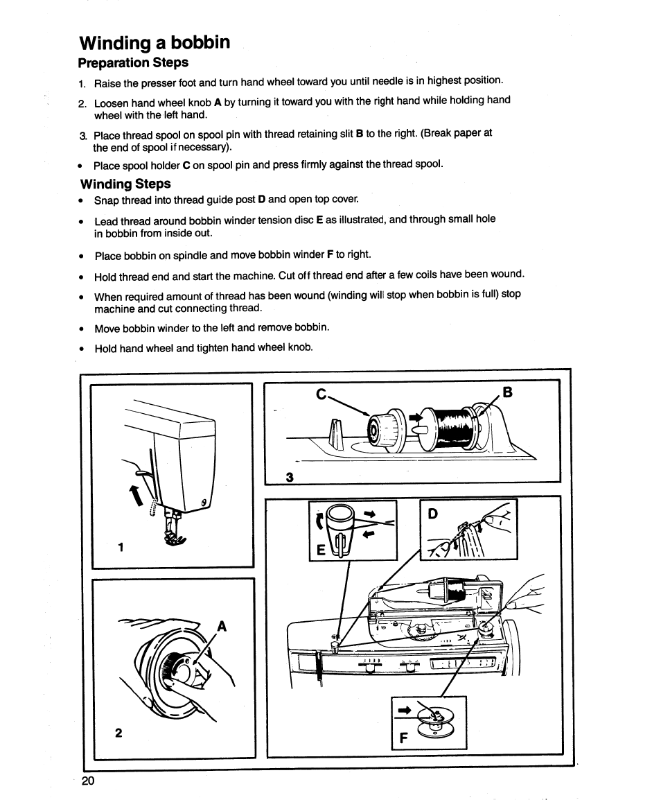 Winding a bobbin, Inserting a bobbin | SINGER 1862 User Manual | Page 22 / 92