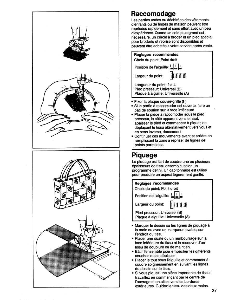 Raccomodage, Piquage | SINGER 1862 User Manual | Page 39 / 92