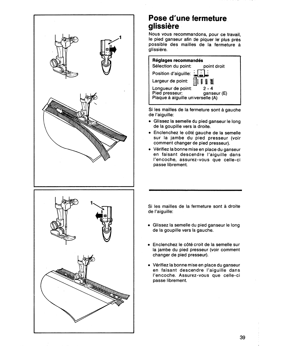 Pose d'une fermeture glissière | SINGER 1862 User Manual | Page 41 / 92