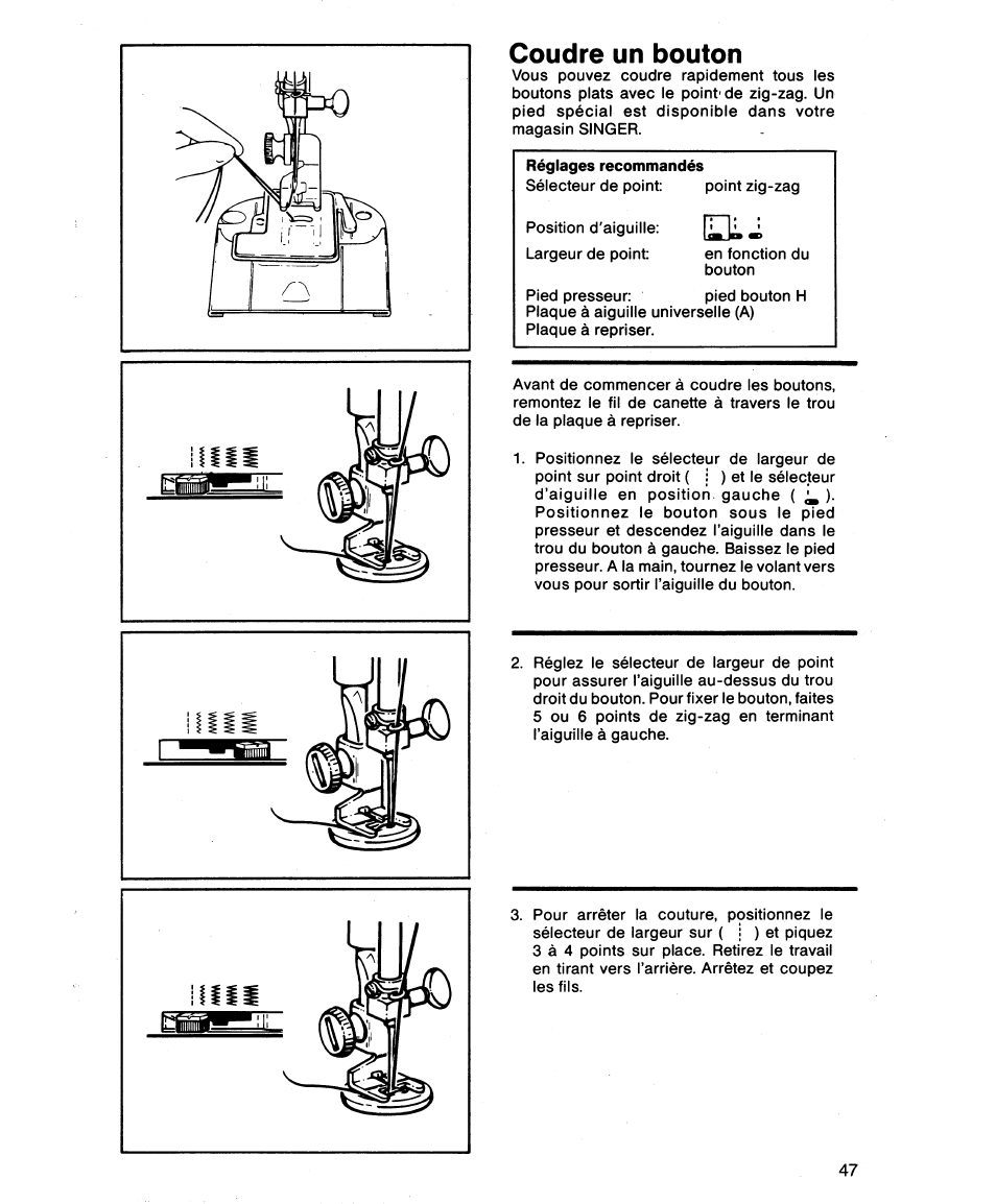 Coudre un bouton | SINGER 1862 User Manual | Page 49 / 92