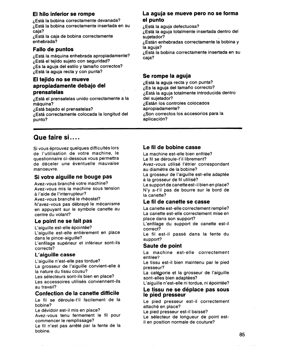 Que faire si | SINGER 1862 User Manual | Page 87 / 92
