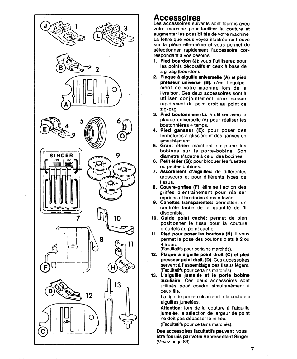 Accessoires | SINGER 1862 User Manual | Page 9 / 92