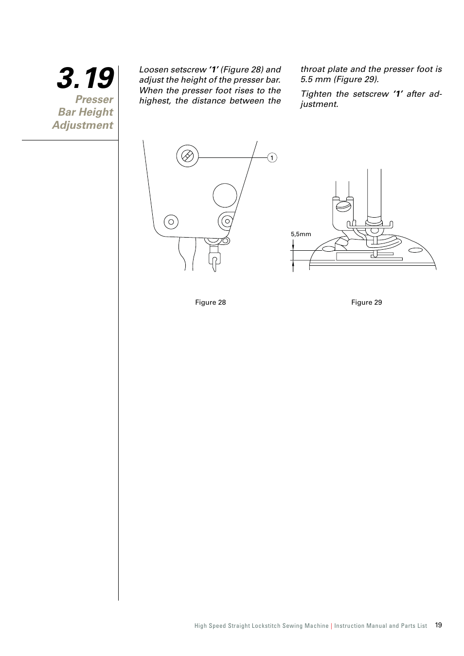 19 presser bar height adjustment | SINGER 191D-30 User Manual | Page 22 / 45