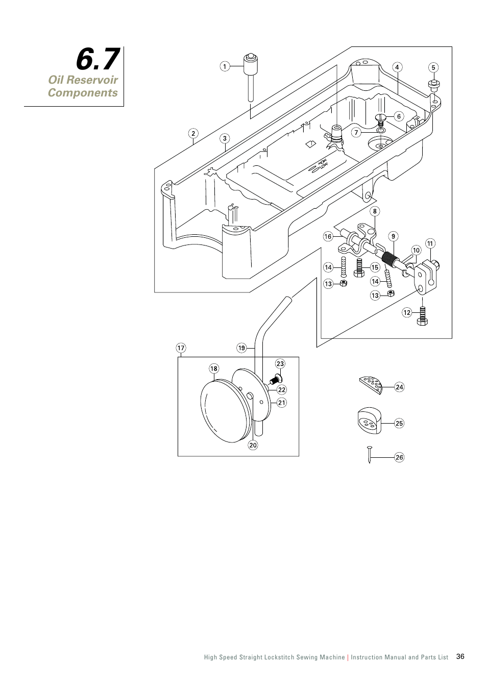7 oil reservoir components | SINGER 191D-30 User Manual | Page 39 / 45