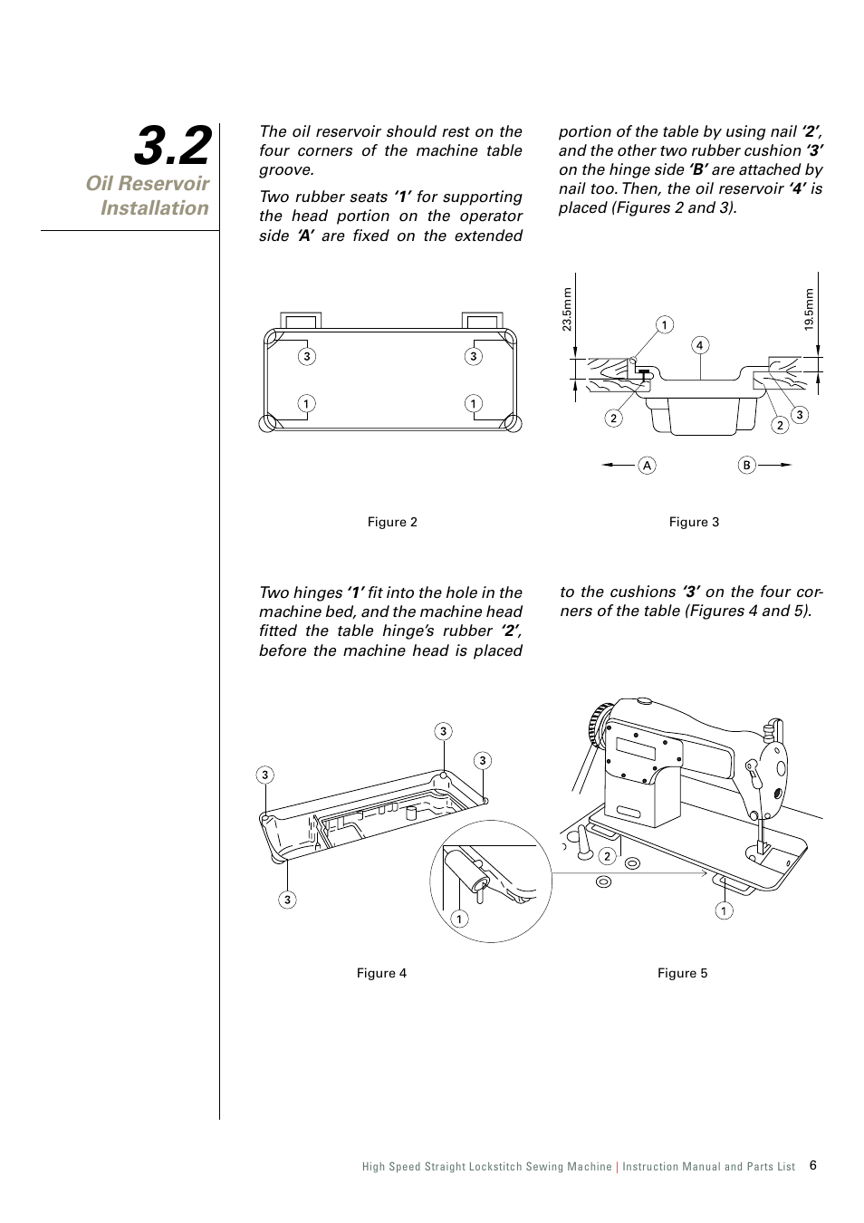 2 oil reservoir installation, Oil reservoir installation | SINGER 191D-30 User Manual | Page 9 / 45