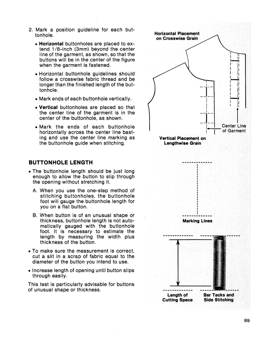Buttonhole length | SINGER 2001 TouchTronic User Manual | Page 103 / 126