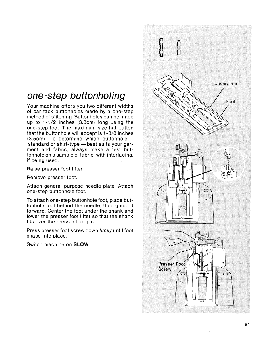 One-step buttonholing | SINGER 2001 TouchTronic User Manual | Page 105 / 126