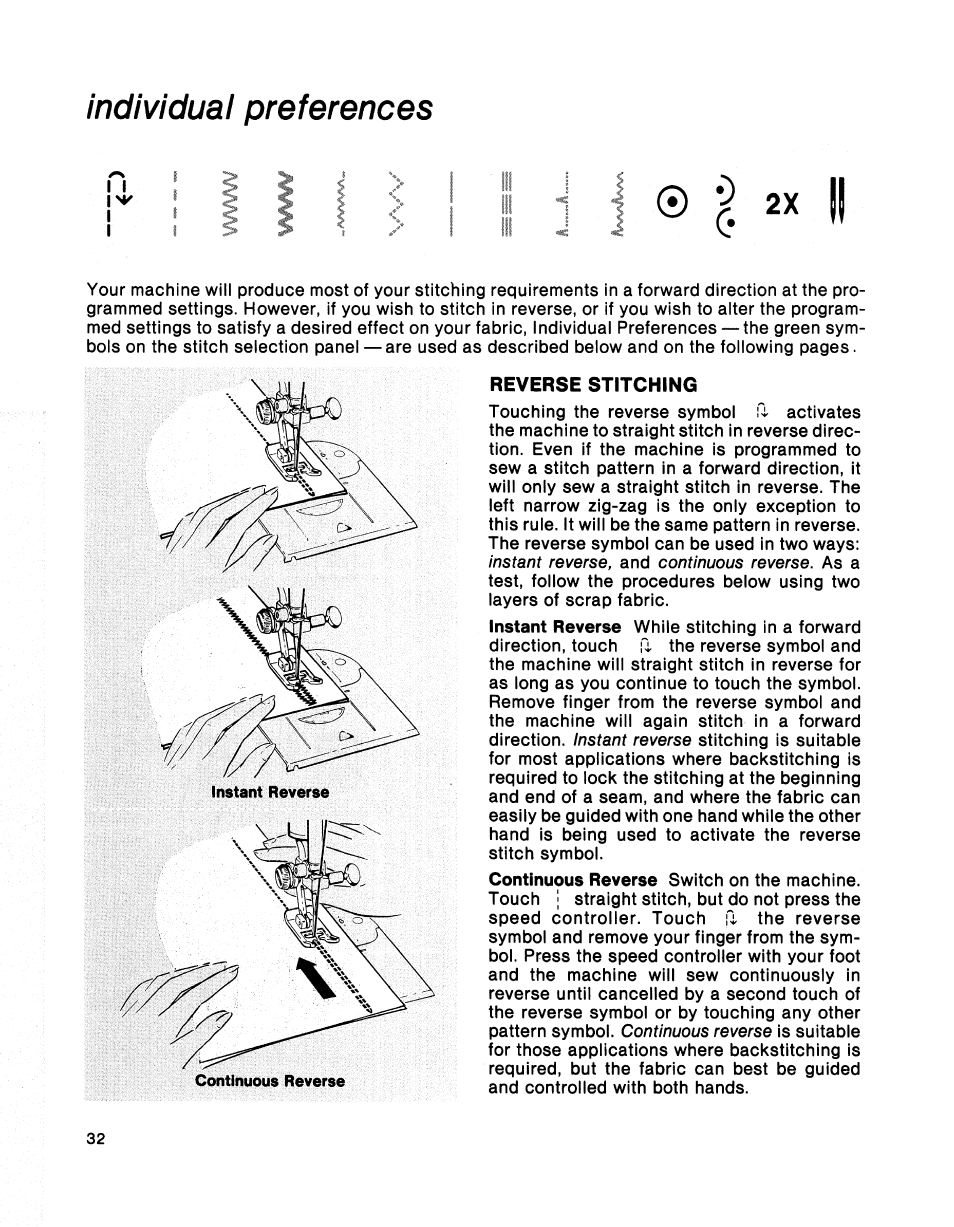 Individual preferences, Reverse stitching | SINGER 2001 TouchTronic User Manual | Page 38 / 126
