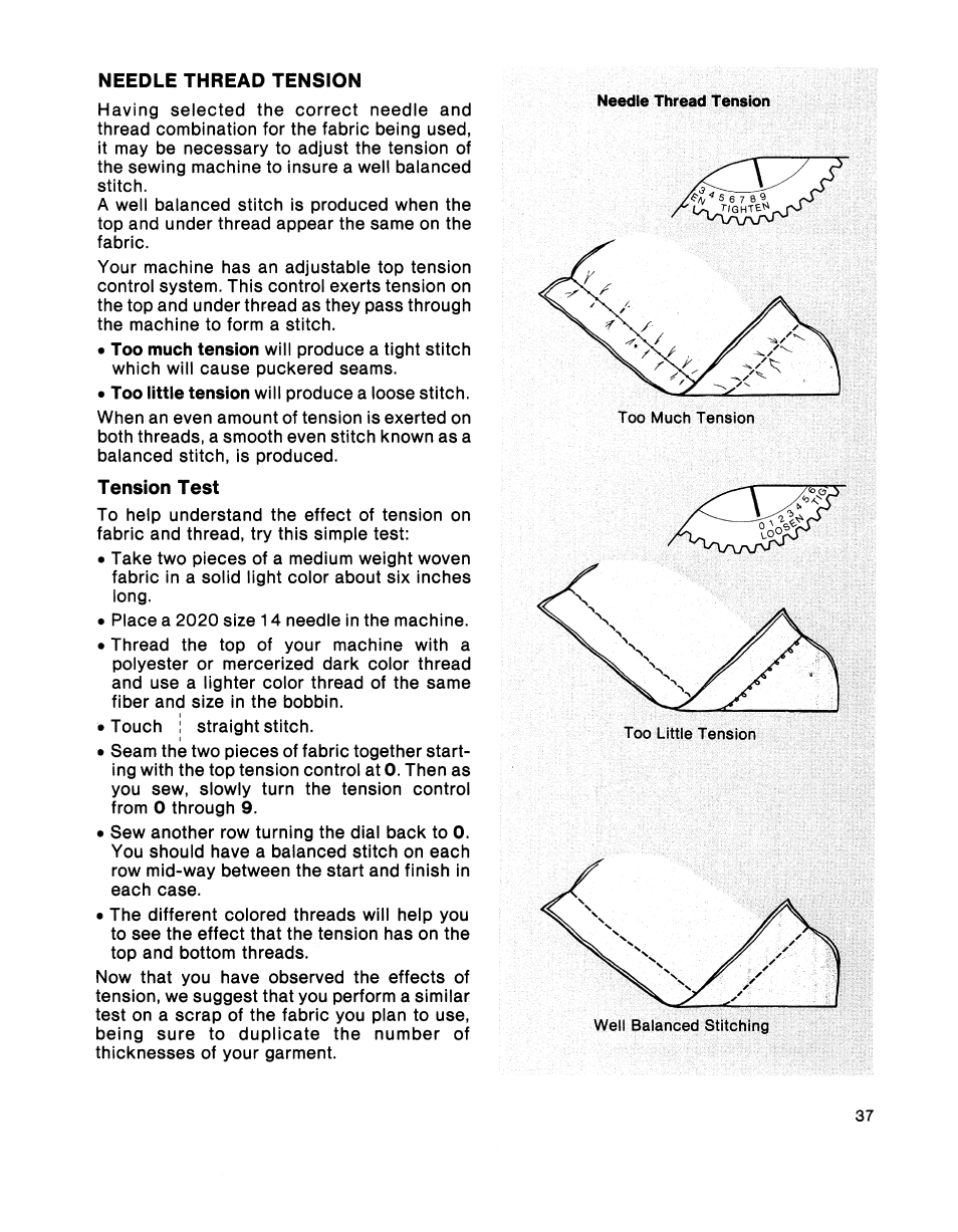Needle thread tension, Tension test | SINGER 2001 TouchTronic User Manual | Page 43 / 126