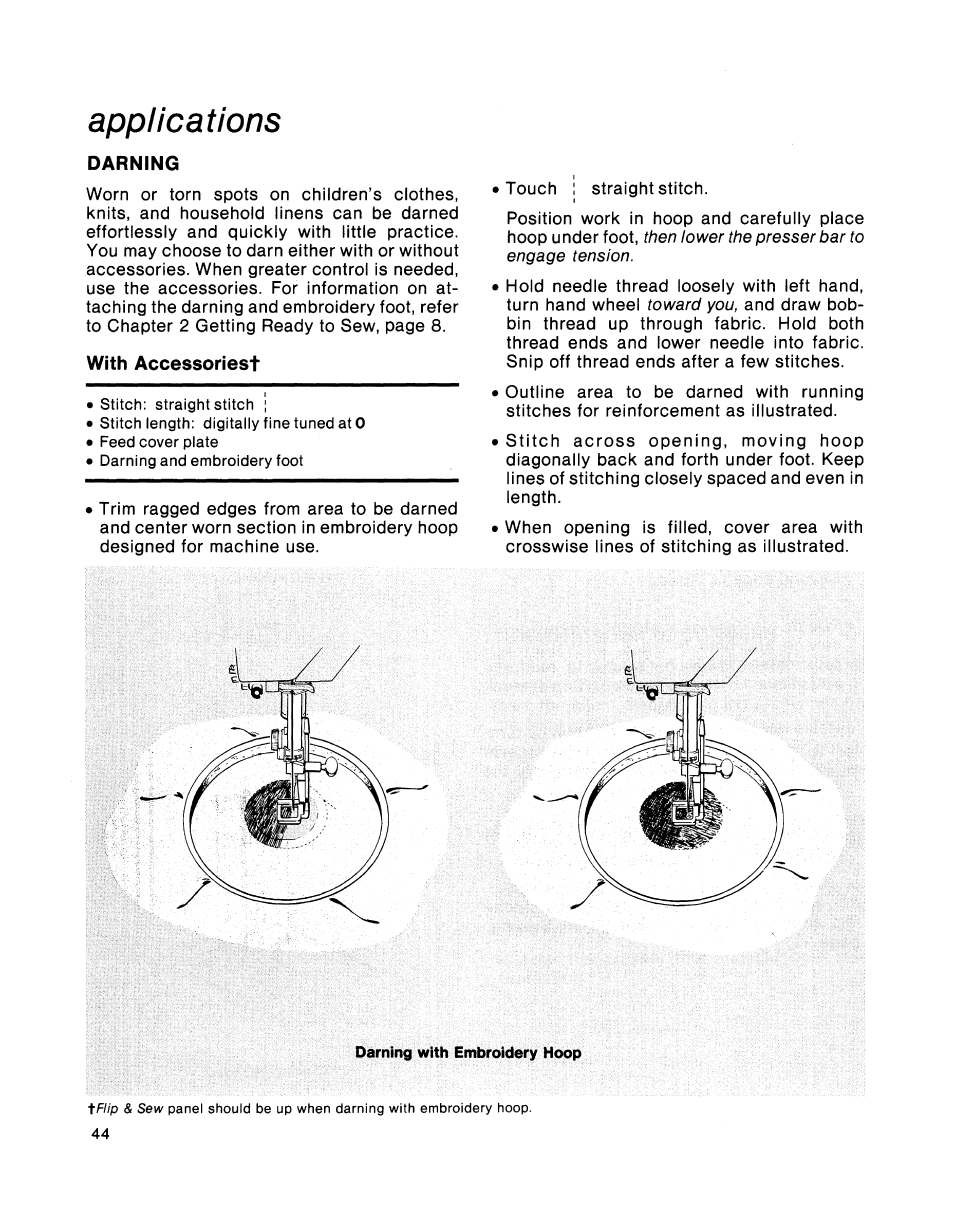 Applications, Darning, With accessoriest | SINGER 2001 TouchTronic User Manual | Page 50 / 126