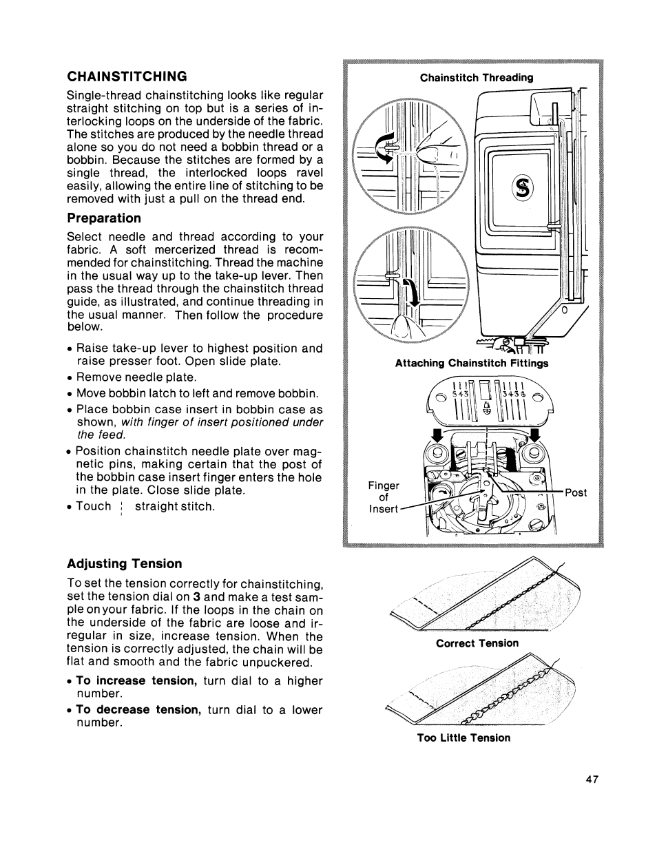 Chainstitching, Preparation, Adjusting tension | SINGER 2001 TouchTronic User Manual | Page 53 / 126