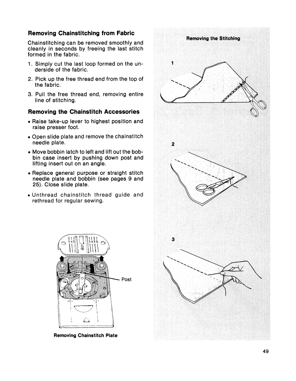 Removing chainstitching from fabric, Removing the chainstitch accessories | SINGER 2001 TouchTronic User Manual | Page 55 / 126