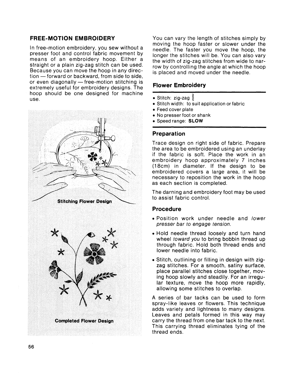 Free-motion embroidery, Flower embroidery, Preparation | Procedure | SINGER 2001 TouchTronic User Manual | Page 62 / 126