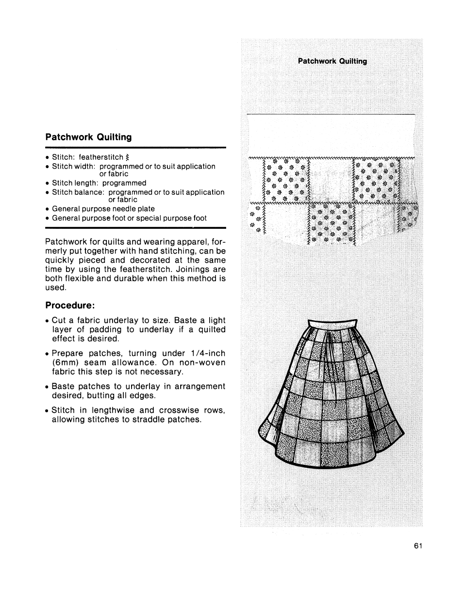 Patchwork quilting, Procedure | SINGER 2001 TouchTronic User Manual | Page 75 / 126