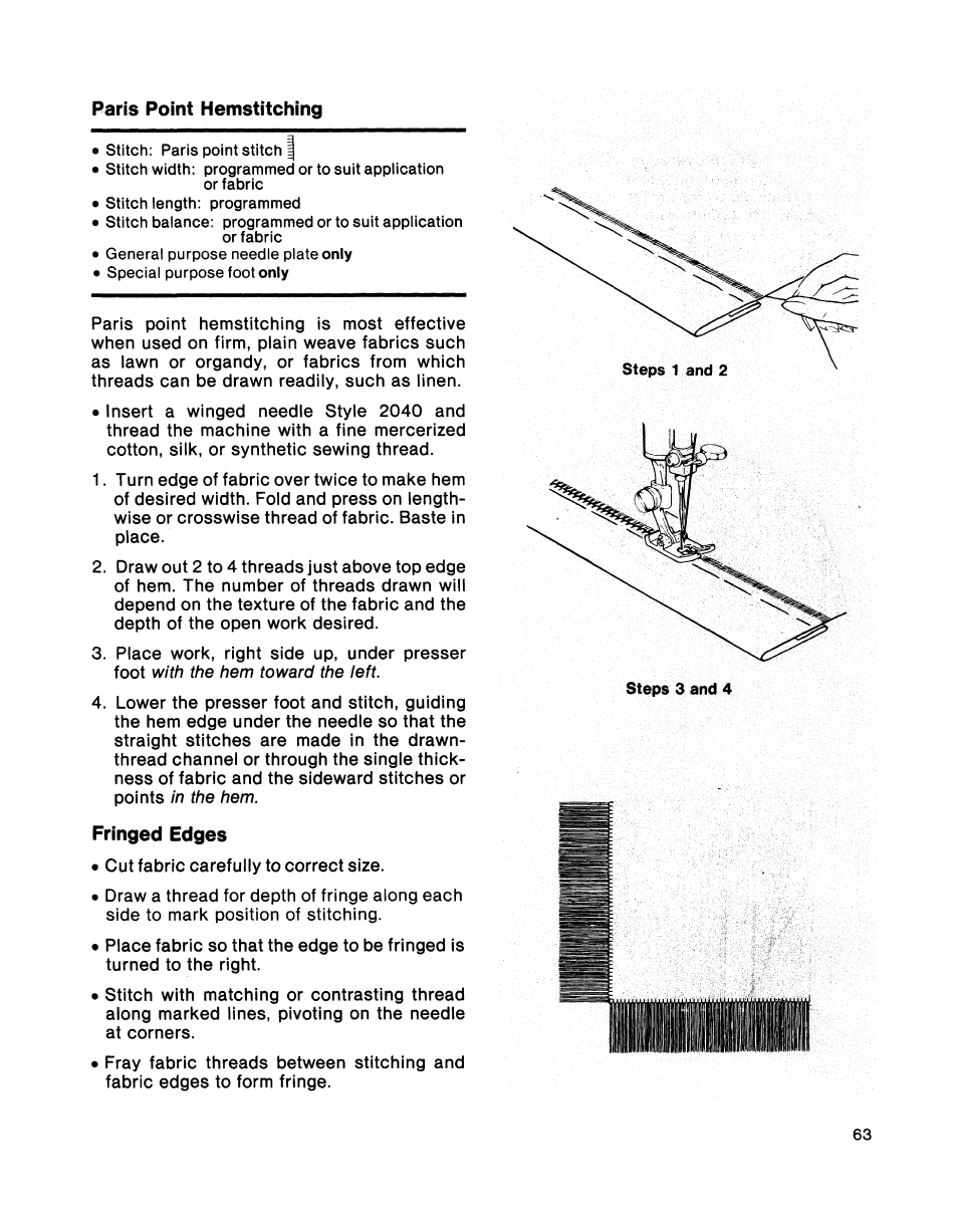 Paris point hemstitching, Paris point stitch | SINGER 2001 TouchTronic User Manual | Page 77 / 126