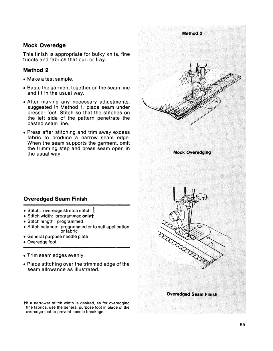 Mock overedge, Method 2, Overedged seam finish | SINGER 2001 TouchTronic User Manual | Page 79 / 126