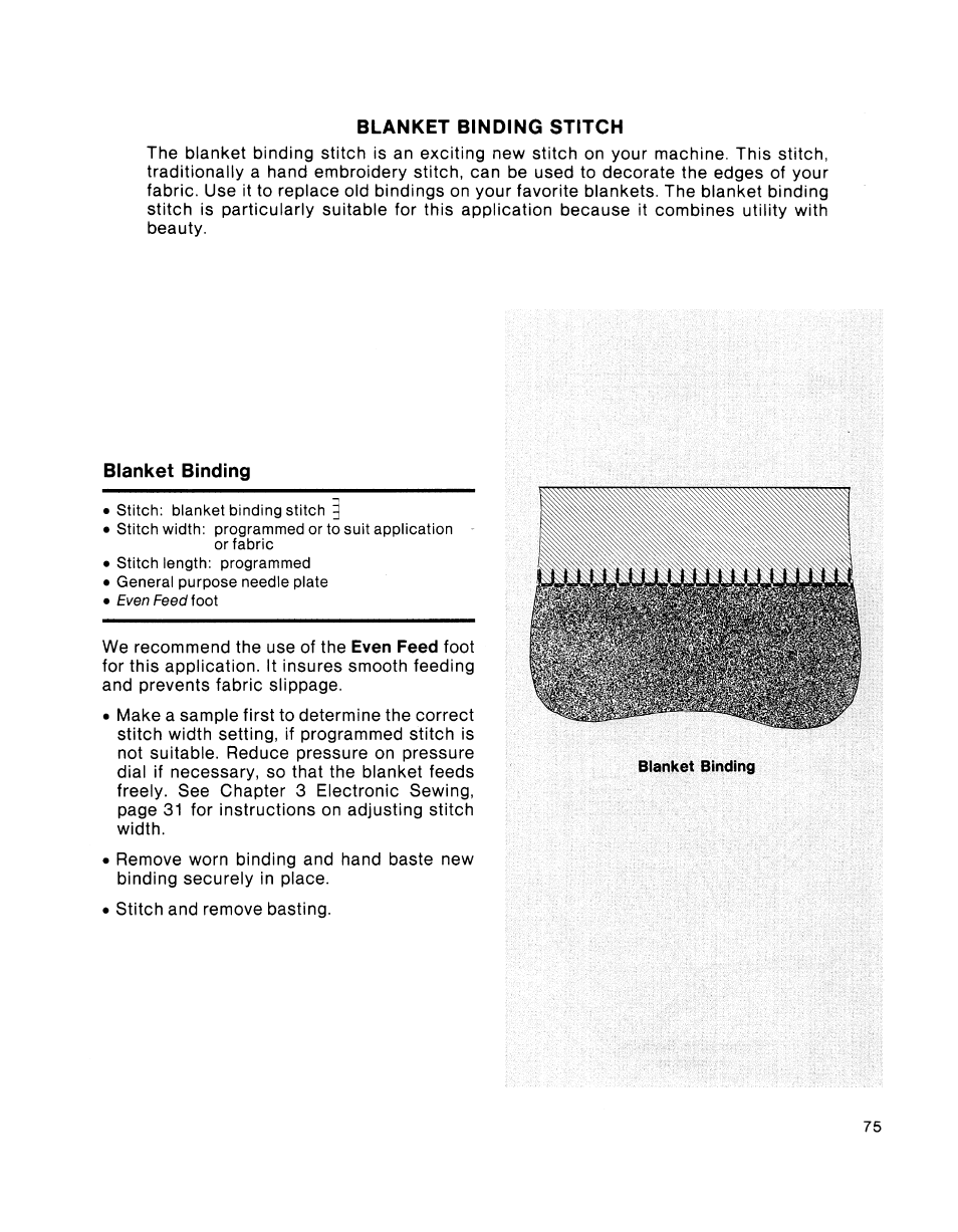 Blanket binding, Blanket binding stitch | SINGER 2001 TouchTronic User Manual | Page 89 / 126