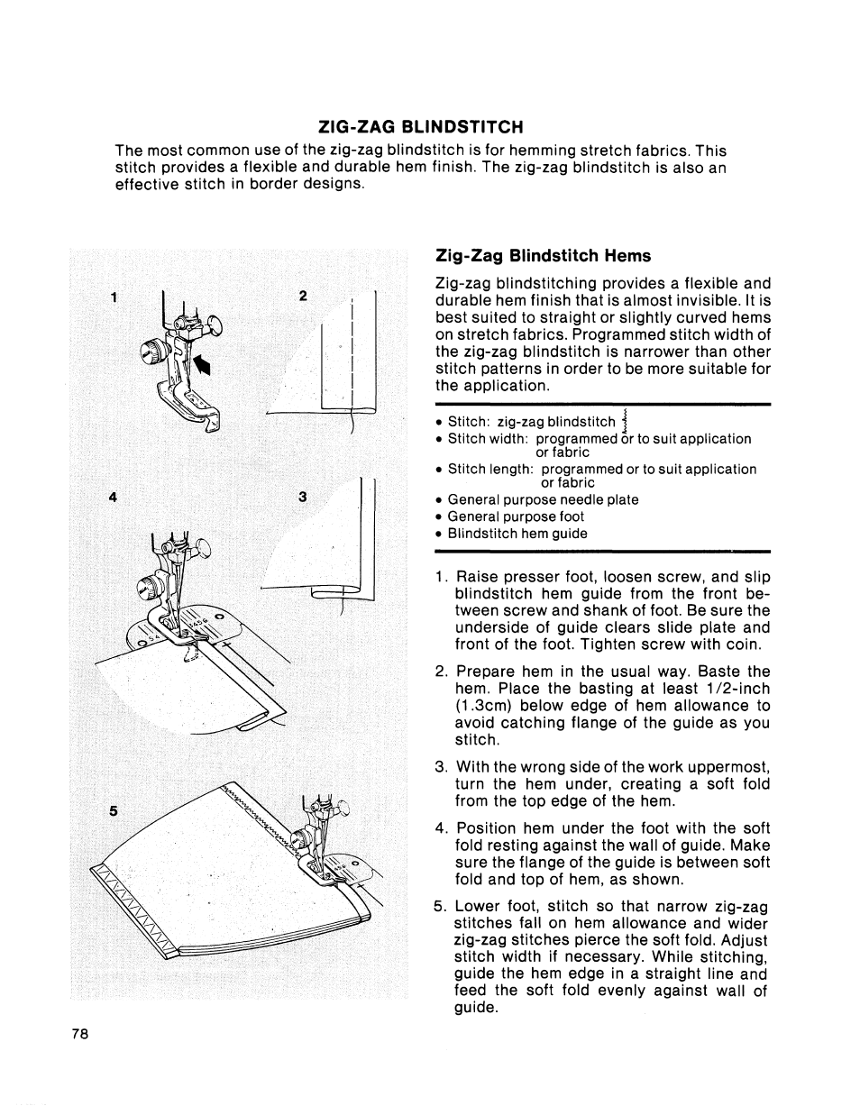 Zig-zag blindstitch hems, Zig-zag blindstitch | SINGER 2001 TouchTronic User Manual | Page 92 / 126