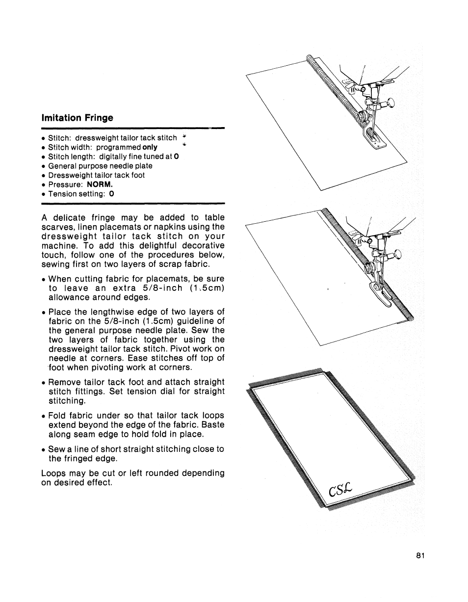 Imitation fringe | SINGER 2001 TouchTronic User Manual | Page 95 / 126