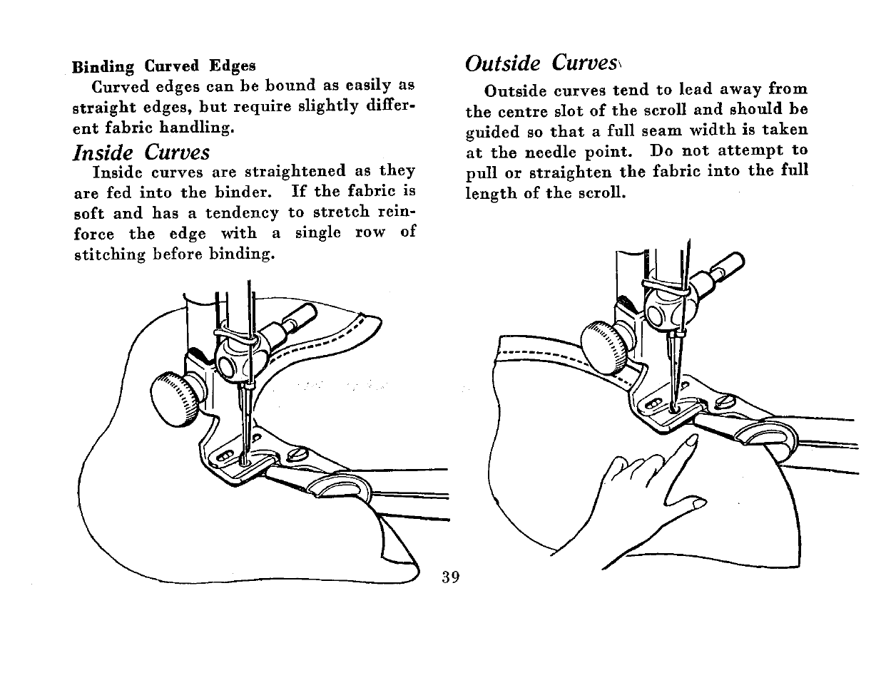 Inside curves, Outside curves | SINGER 201K User Manual | Page 41 / 64