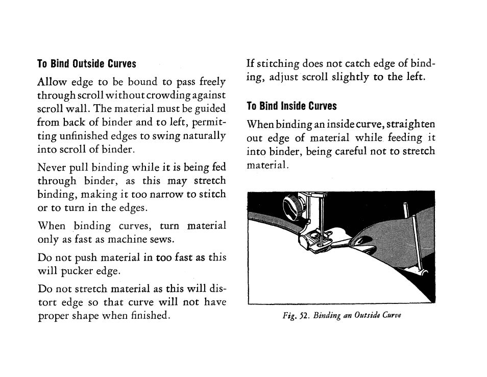 To bind outside curves, To bind inside curves | SINGER 201 User Manual | Page 51 / 76