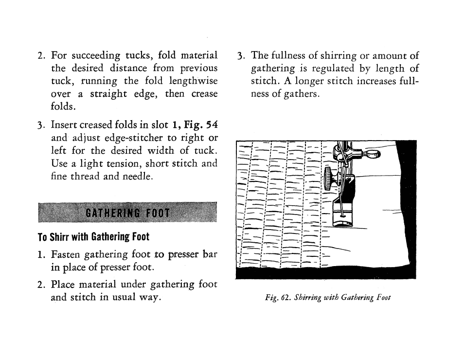 To shirr with gathering foot | SINGER 201 User Manual | Page 57 / 76