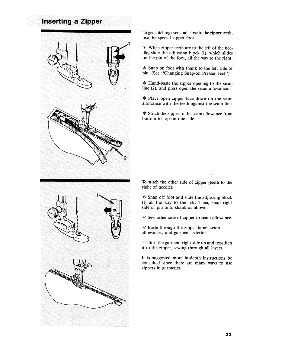 Inserting a zipper | SINGER 2112 User Manual | Page 25 / 36