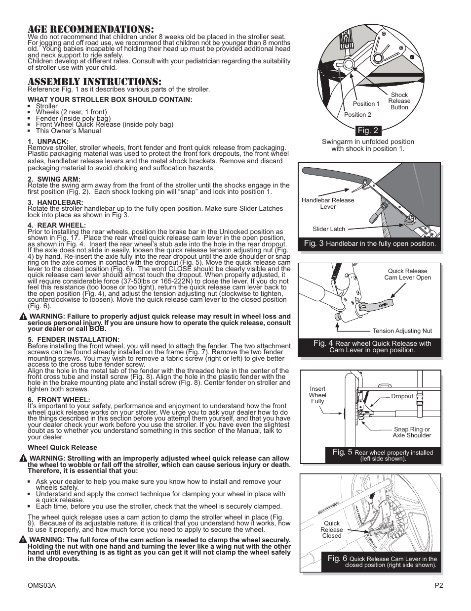 Age recommendations, Assembly instructions | BOB OMS03A User Manual | Page 2 / 7