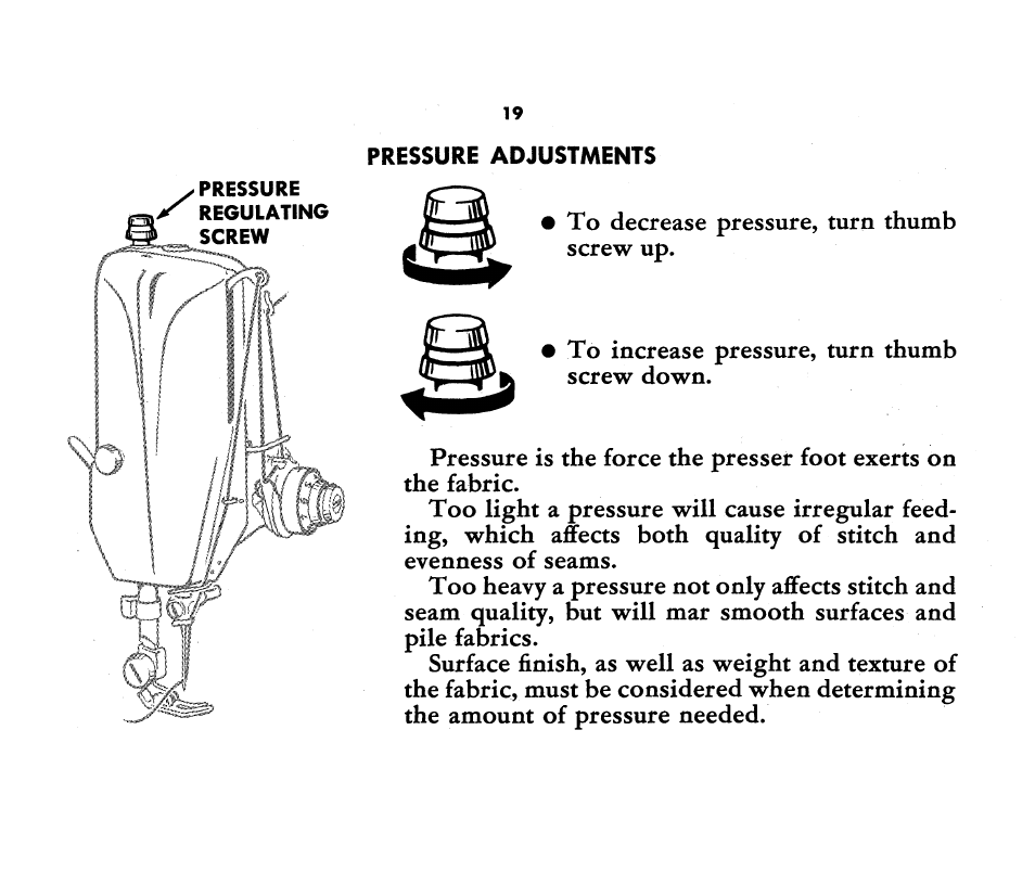 Pressure adjustments | SINGER 221K Featherweight User Manual | Page 21 / 56