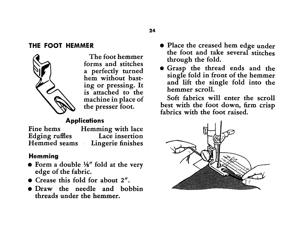 The foot hemmer, Applications, Hemming | SINGER 221K Featherweight User Manual | Page 26 / 56