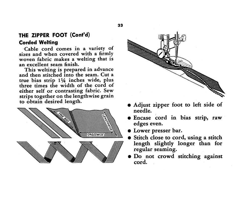 Corded welting | SINGER 221K Featherweight User Manual | Page 35 / 56
