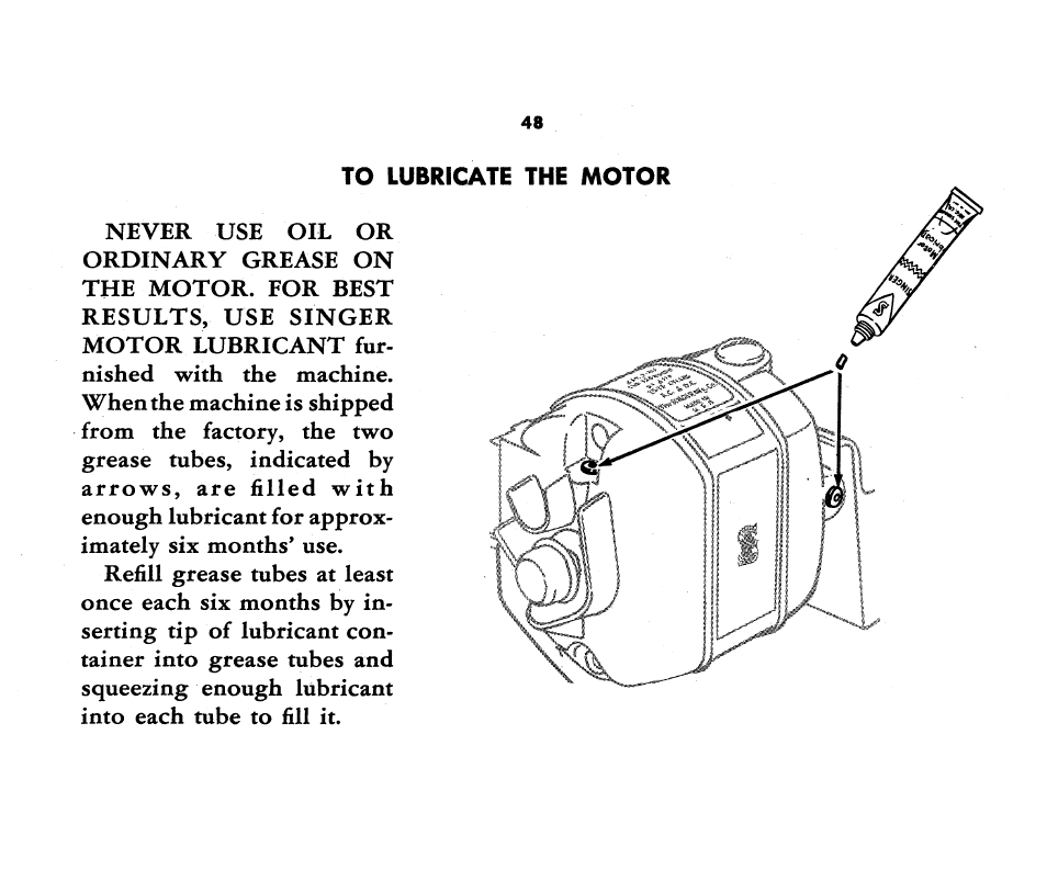 To lubricate the motor | SINGER 221K Featherweight User Manual | Page 50 / 56