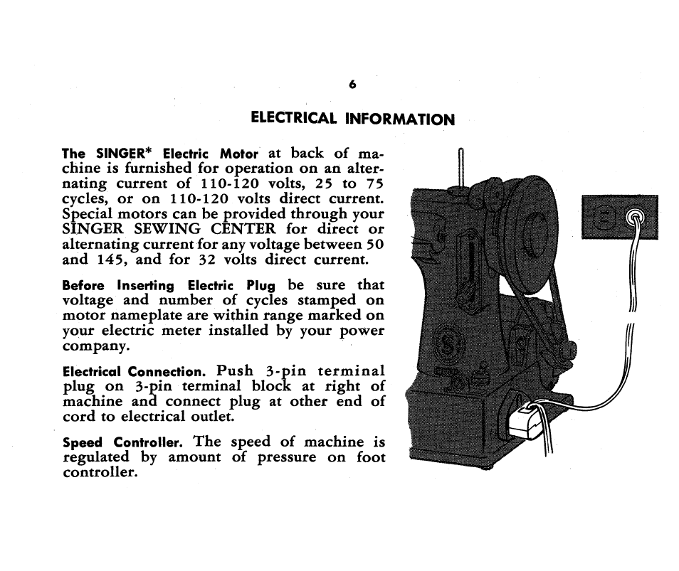 Electrical information | SINGER 221K Featherweight User Manual | Page 8 / 56