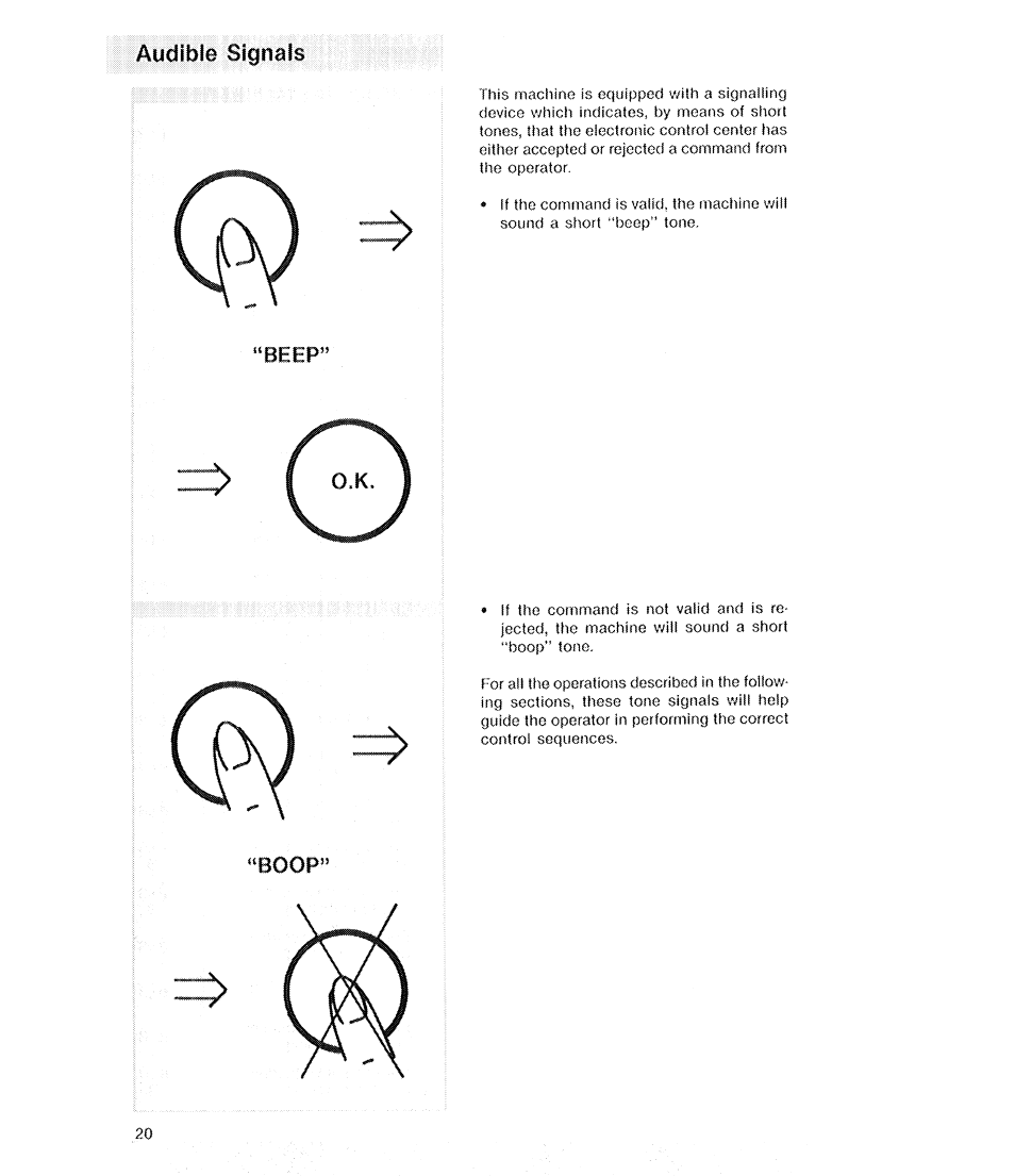Audible signals, Bgop | SINGER 2210 Athena User Manual | Page 22 / 52
