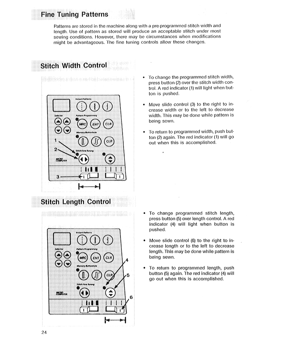 Stitch length control, Control, Fine tuning patterns stitch width | SINGER 2210 Athena User Manual | Page 26 / 52