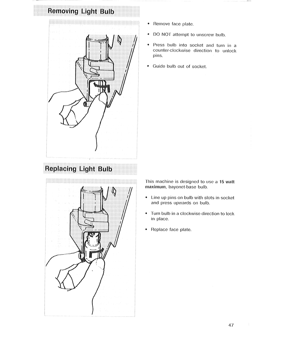 Removing light bulb | SINGER 2210 Athena User Manual | Page 49 / 52