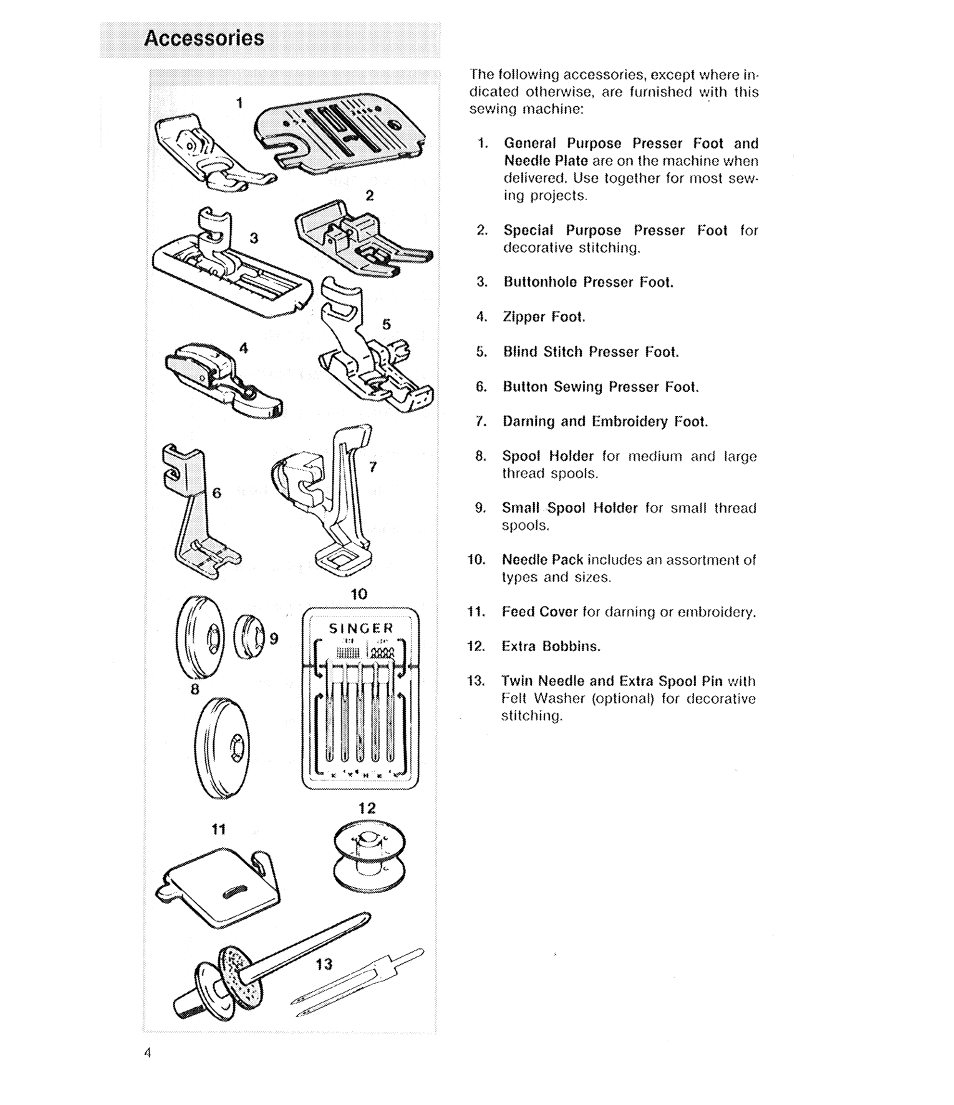 Accessories, Qomretl | SINGER 2210 Athena User Manual | Page 6 / 52