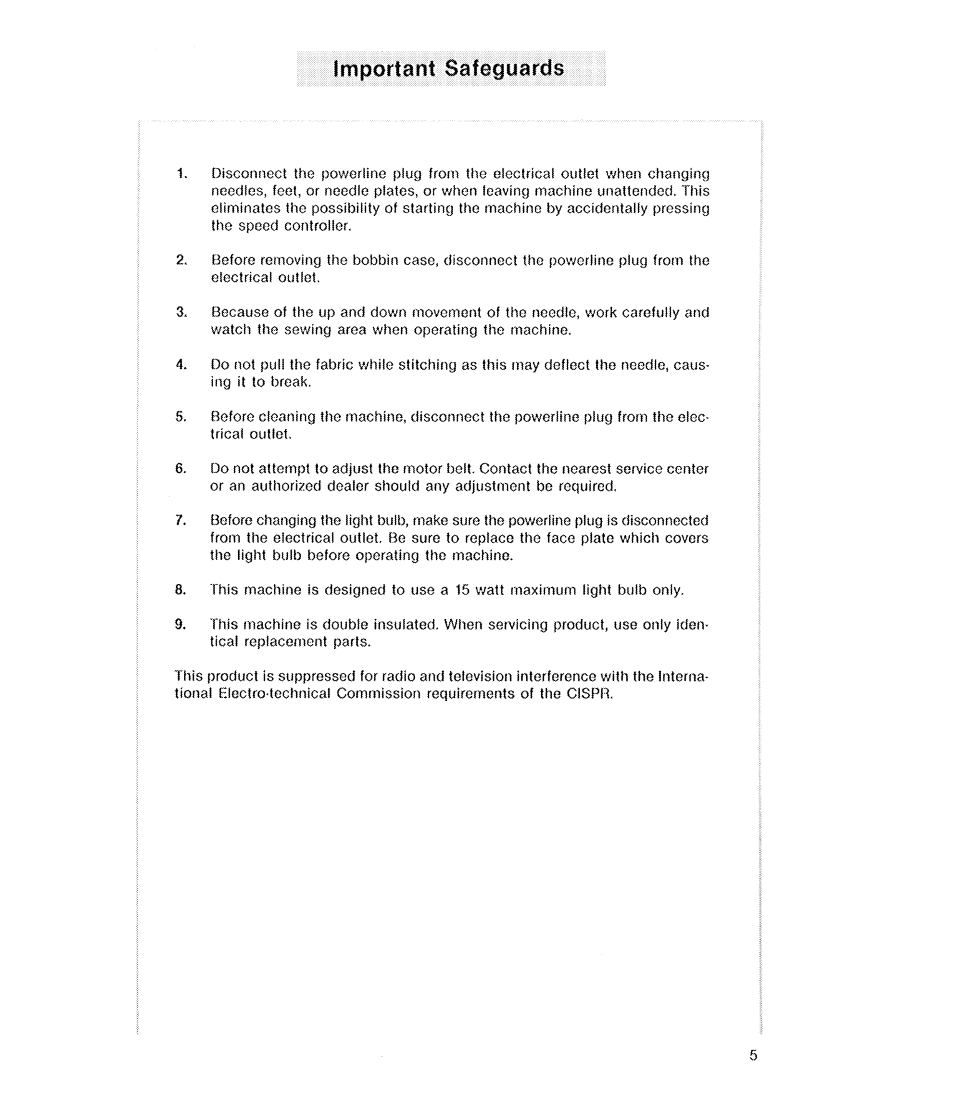 Important safeguards | SINGER 2210 Athena User Manual | Page 7 / 52