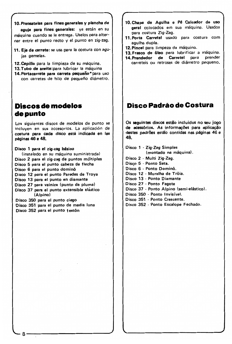 Discos de modelos de punto, Disco padráo de costura, Tablero de los modelos de punto | SINGER 3150 User Manual | Page 10 / 92