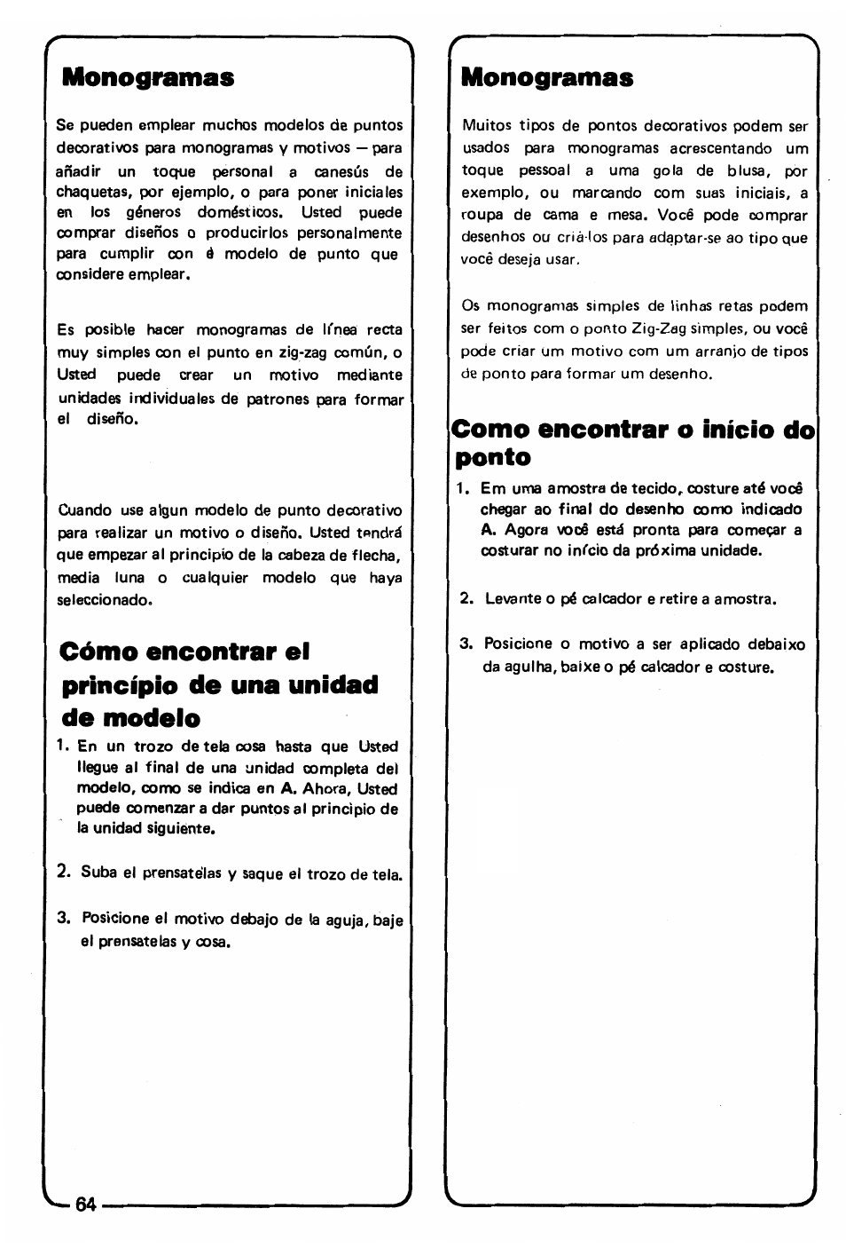 Monogramas, Como encontrar o inicio do ponto | SINGER 3150 User Manual | Page 66 / 92