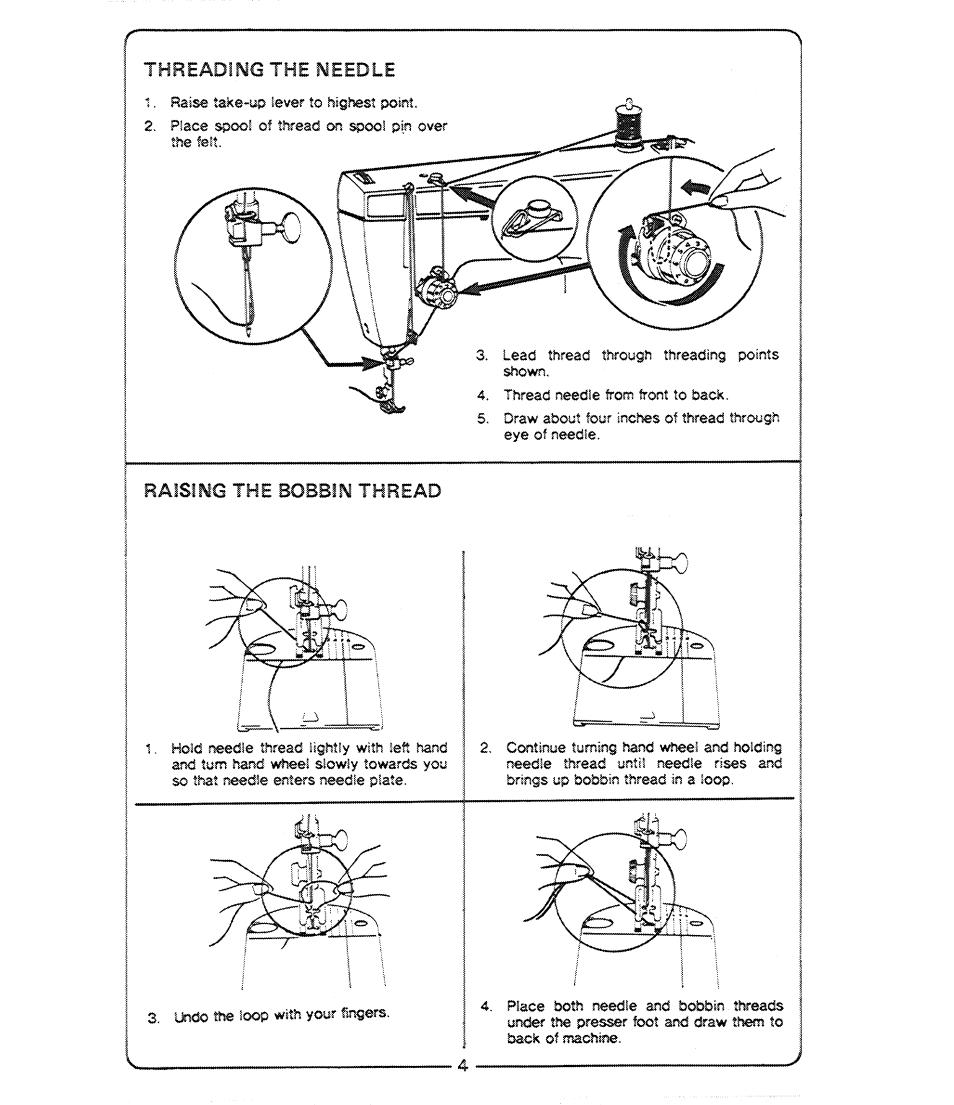 Threading the needle, Raising the bobbin thread | SINGER 3102 User Manual | Page 6 / 16