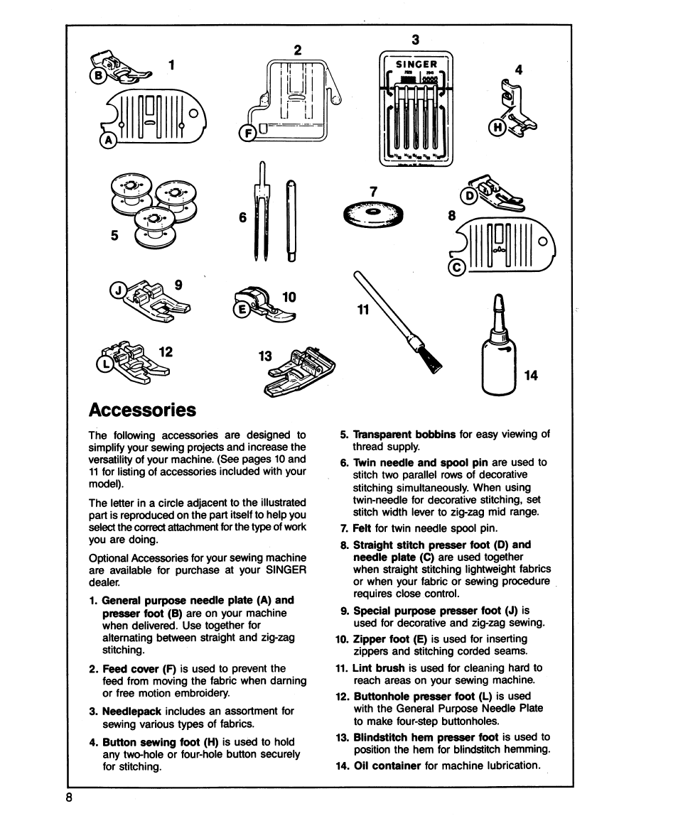 Accessories, 1* 1! ' s | SINGER 2543 User Manual | Page 12 / 72