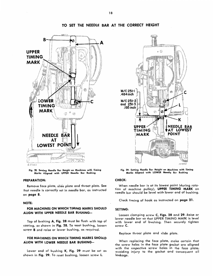 Upper timing needle bar at lowest point | SINGER 251 User Manual | Page 18 / 44