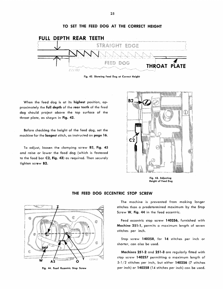 Full depth rear teeth, Throat plate | SINGER 251 User Manual | Page 25 / 44