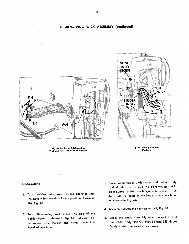 Slide into recess pull wick | SINGER 251 User Manual | Page 40 / 44