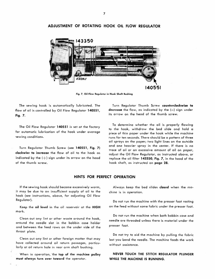 Hints for perfect operation | SINGER 251 User Manual | Page 7 / 44